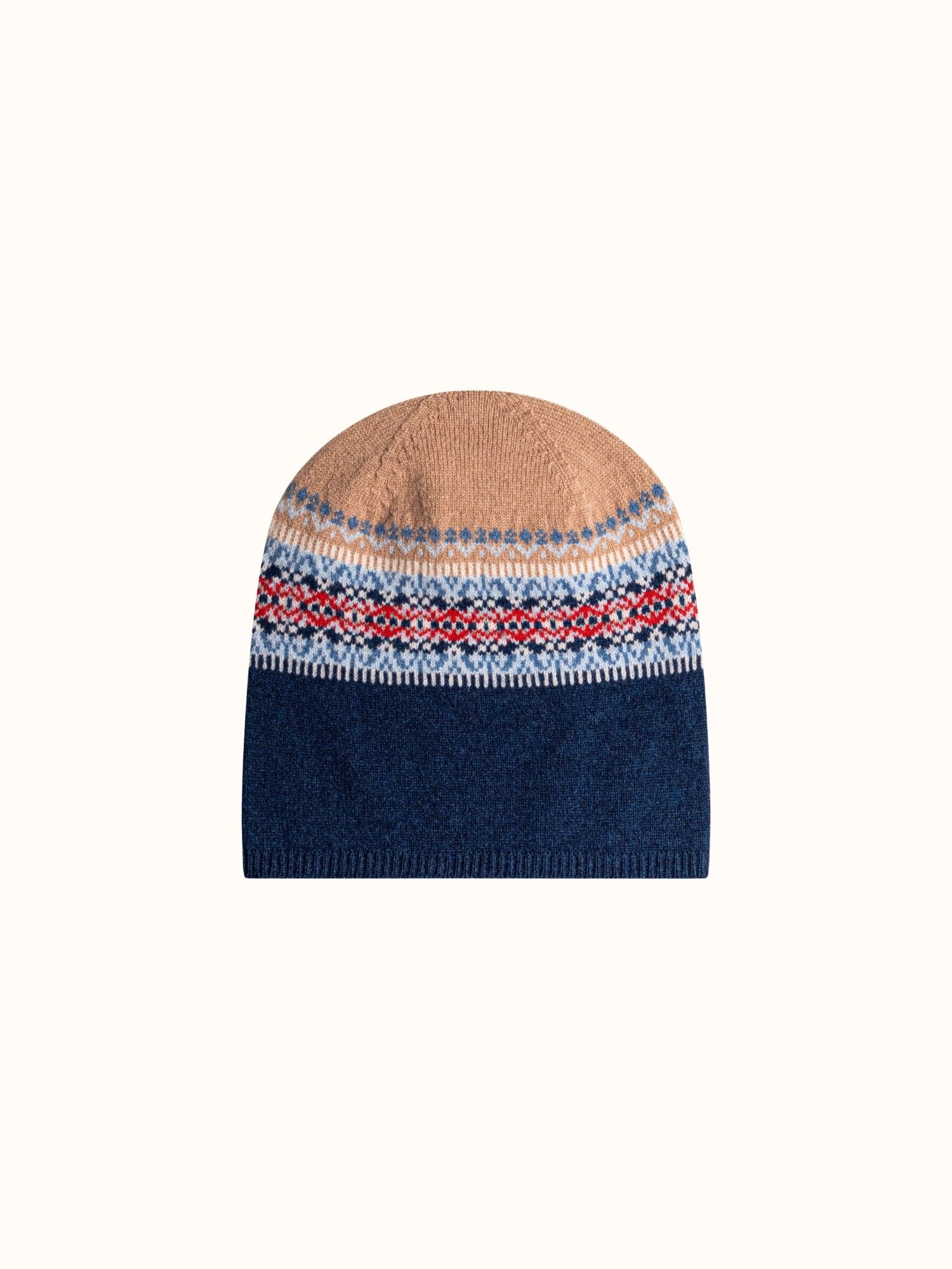 ERIBÉ Women's Fairisle Alloa Beanie 100% Merino Wool Knitted in