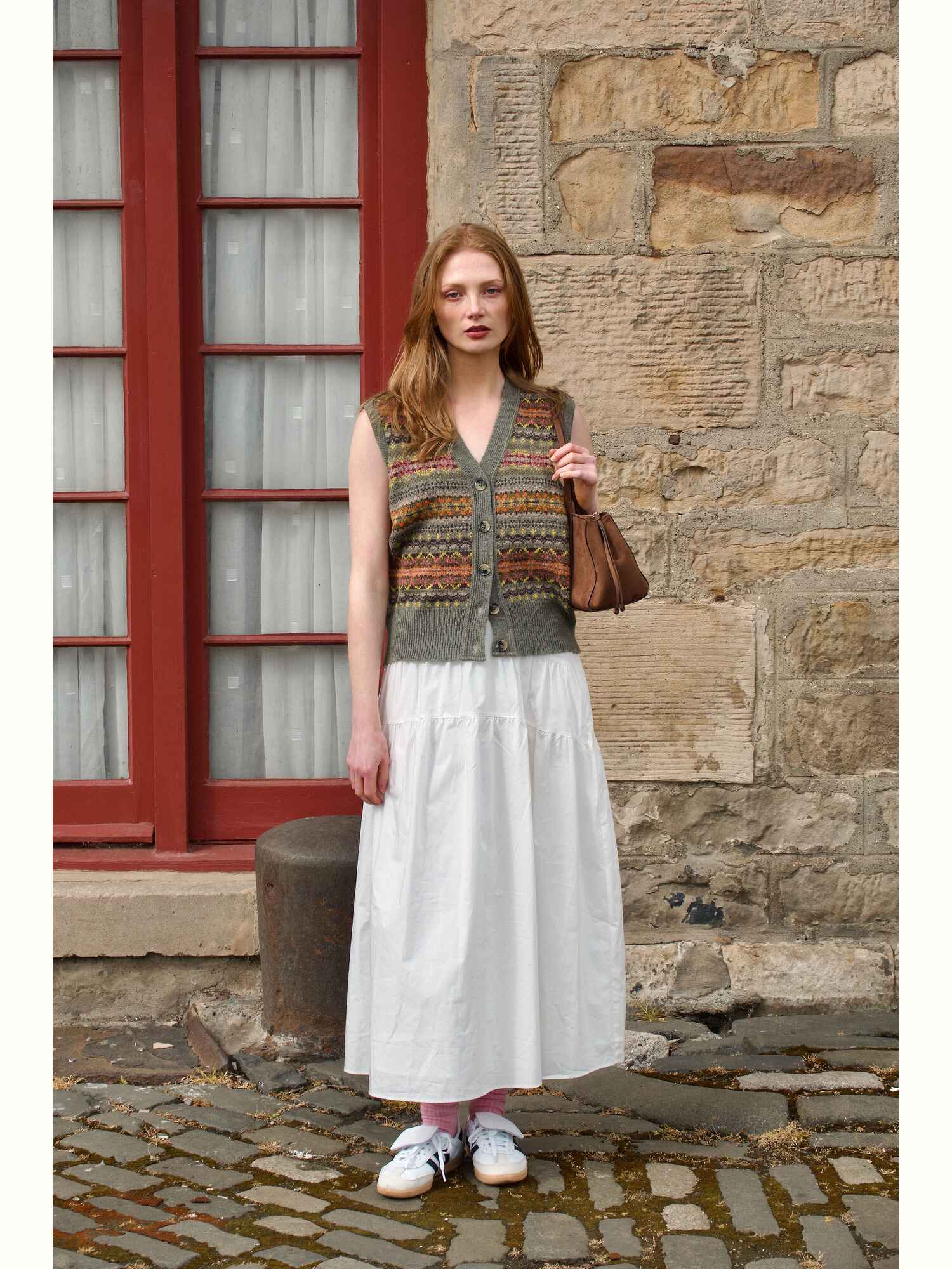 Kinross Superfine Merino Lambswool Fairisle Waistcoat in Agate
