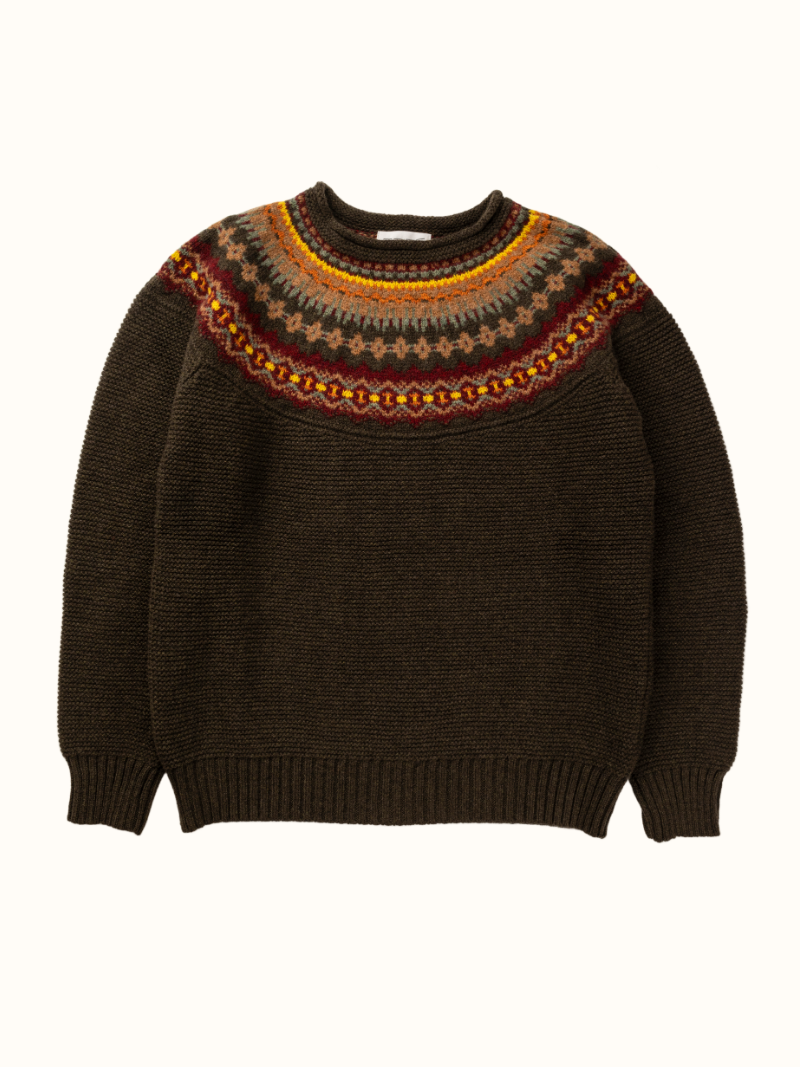 ERIBÉ Men's Hand-Knit Style Merino Wool Sweater – Graphic Yoke
