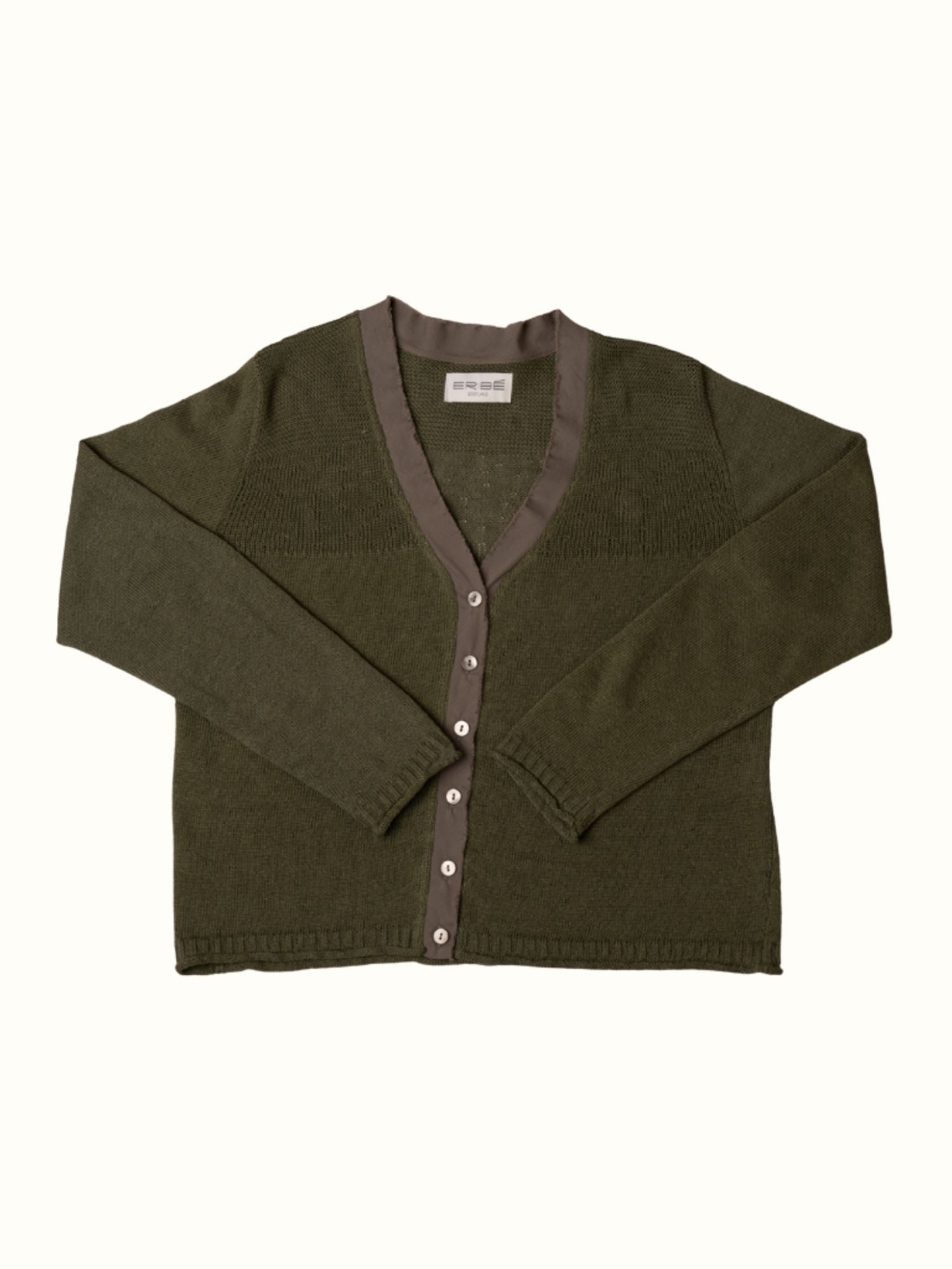 Stichill Vee Neck Cardigan - Khaki – ERIBÉ Knitwear