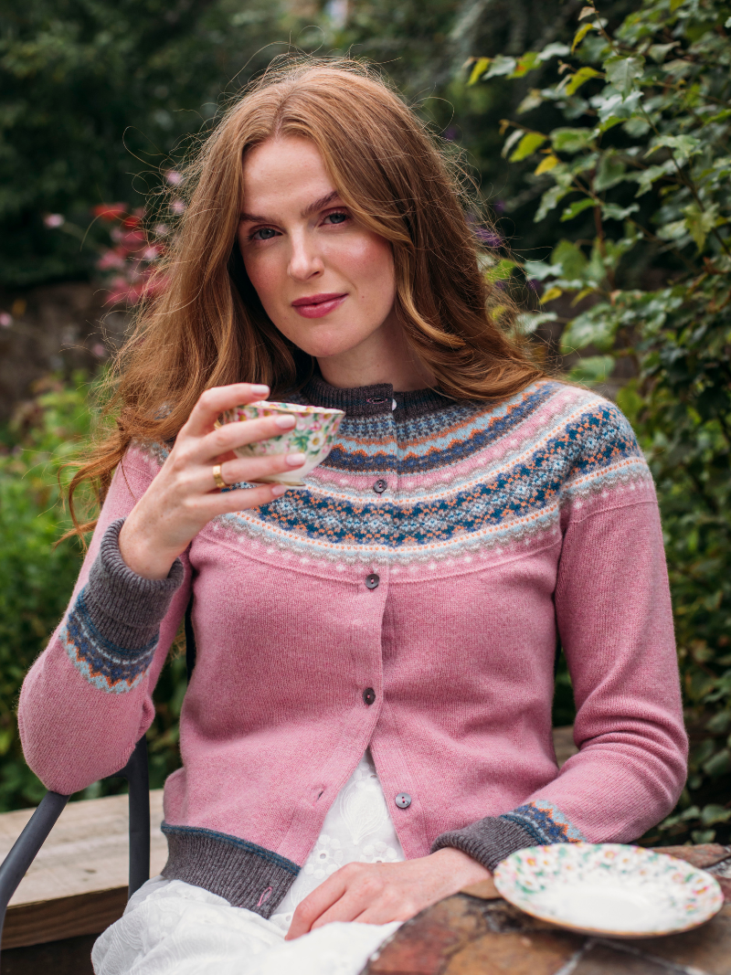 ERIBÉ Women's Alpine Short Cardigan, Fairisle Pattern, 100% Merino