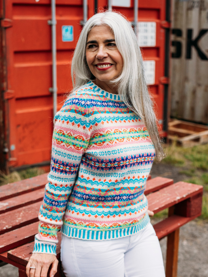 ニット/セーター mother eri ERIBÉ Women's Alpine Short Sweater Merino Wool Fairisle Yoke