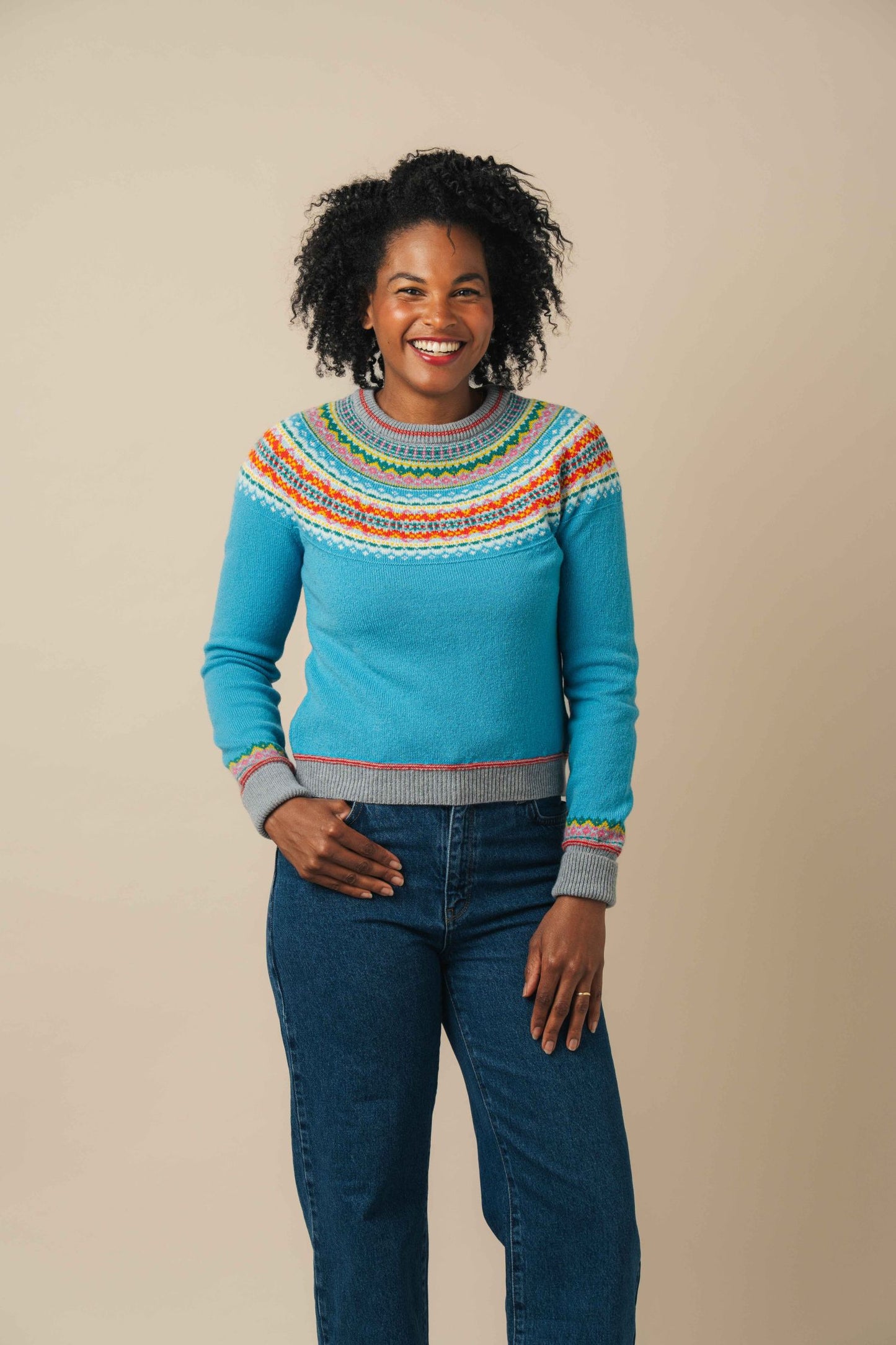 Alpine Short Sweater - Aqua model shot