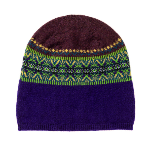 ERIBÉ Women's Fairisle Alloa Beanie 100% Merino Wool Knitted in
