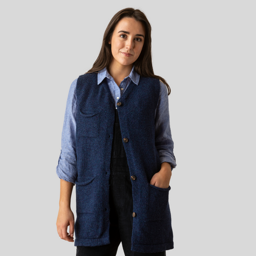 ERIBÉ Women's Wool Waistcoat - Long-Length, 100% British