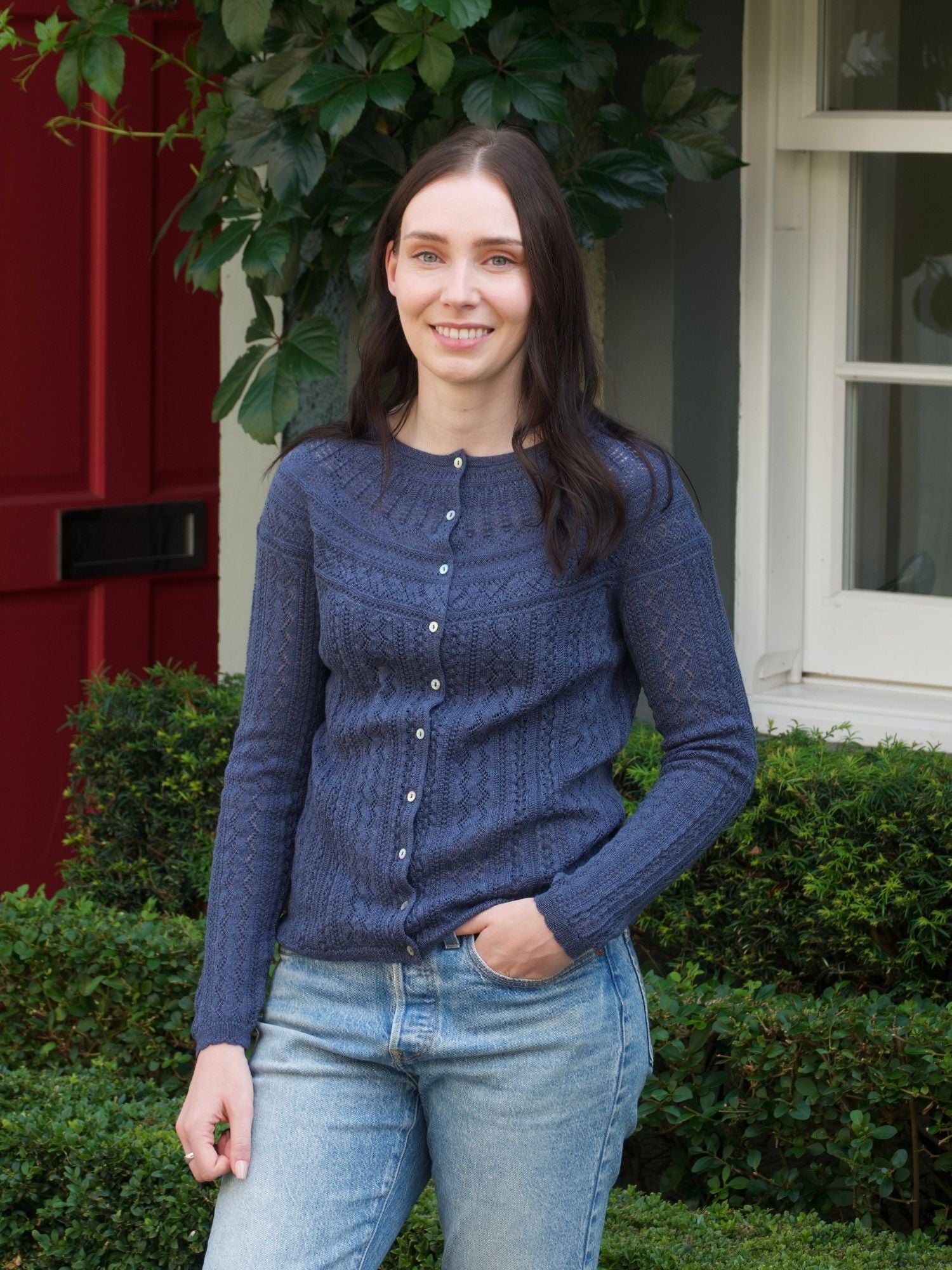 Vaila Lace Cardigan Denim Blue