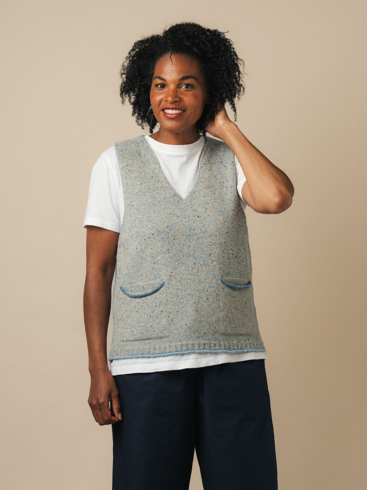 Tweed Nep Shetland Wool Vest in Splash Blue | ERIBÉ – ERIBÉ Knitwear
