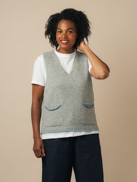 Tweed Nep Shetland Wool Vest in Splash Blue | ERIBÉ – ERIBÉ Knitwear